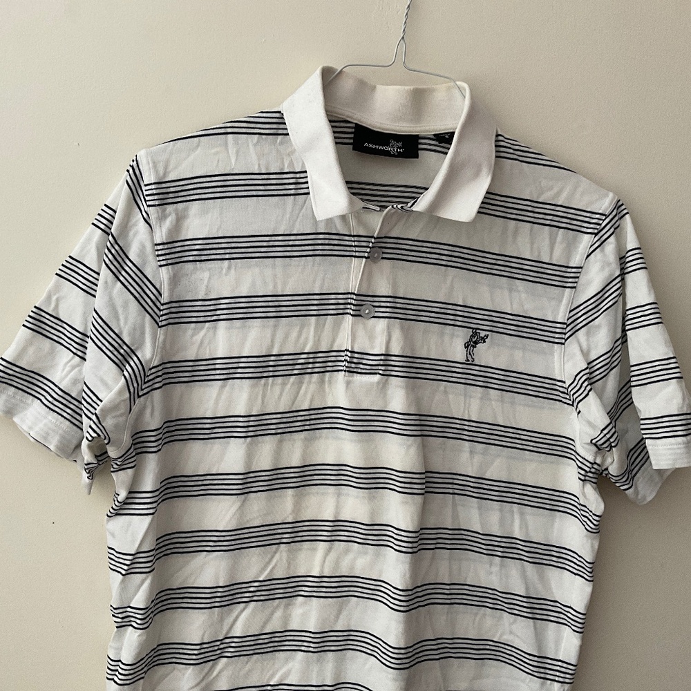 Free gift 🎁 Ashworth White and Black Striped Short Sleeve Polo